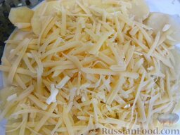Картошка по-французски: Натрите сыр, распределите его так, чтобы вся картошка была покрыта сыром.