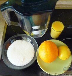 Апельсиновый лимонад / Безалкогольный крюшон: Для крюшона безалкогольного вам понадобятся: сахар, апельсиновый сок, апельсин, лимон, вода.