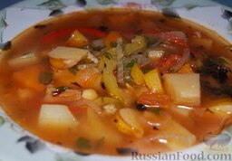 Бозбаш сборный: Что в итоге? В итоге получился замечательный пряный суп, имеющий явную кавказскую нотку. А главное - он весь из витаминов. :-) Только баранью грудинку я в следующий раз все-таки добавлю.