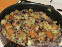 Картофельные оладьи с грибами и луком: Потом добавляем лук.