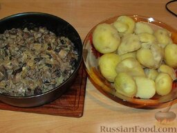 Картофельные оладьи с грибами и луком: И я еще добавил несколько ложек сметаны и потушил чутка.    Картошку очистил от шкурки (делал в мундире, поленился чистить сперва :))