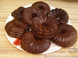 Шоколадные кексы с кефиром и манкой: Выпекаем шоколадные кексы в формочках около 15-20 минут. Готовность шоколадных кексов проверяем зубочисткой.