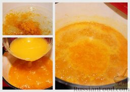 Апельсиновый ликёр: Закидываем цедру в сахарный сироп.  Заливаем сок.  Даём закипеть. Выключаем.
