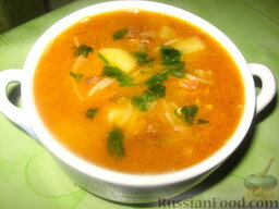 Суп с сардиной: В конце приготовления добавить в суп из сардины зелень.
