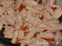 Салат "Bonito": Добавить к моркови мелко нарезанное куриное филе.