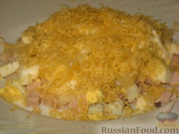 Салат ананасовый с сыром: Сыр натереть на мелкой терке и посыпать салат.  Салат из курицы и ананасов готов. Приятного аппетита!