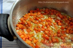 Овощное рагу: Как приготовить овощное рагу:    Порезать кубиками морковь, лук, помидоры (можно без них, если будет томатная паста).  В кастрюлю налить растительное масло так, чтобы было прикрыто дно и потушить в масле - сначала лук с морковкой,