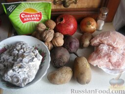 Салат "Гранатовый браслет" с мясом: Ингредиенты для салата 