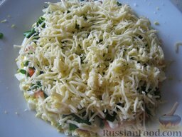 Салат с семгой  “Недотрога”: Последний слой - сыр и сетка из майонеза.   Украсить салат с семгой по своему желанию.