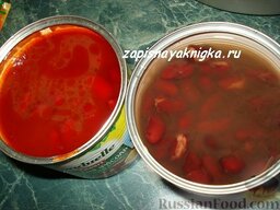 Куриные голени в соусе с фасолью (в мультиварке): Вот на фото консервированная красная фасоль в томатном соусе чили и без него.
