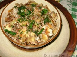 Постный вариант каши по-сибирски: Каша гречневая с грибами и рыбой готова. Приятного аппетита!