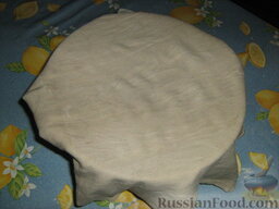Пирожки жареные по-сицилийски: Тесто помещаем в большую миску. Закрываем влажным кухонным полотенцем. Оставляем подниматься на 3-4 часа.