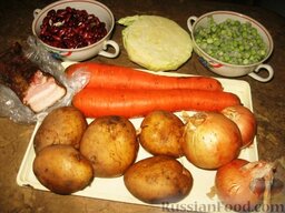 Овощной суп с копченой грудинкой в горшке: Продукты для овощного супа с копченой грудинкой.