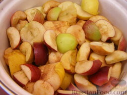 Домашняя индейка, фаршированная фруктами: За это время вымыть, нарезать и очистить фрукты. Можно взять только яблоки, но вкуснее будет, если взять пополам яблоки и айву.