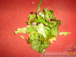 Салат с черемшой "Свежесть": Листья салата вымыть и порезать.
