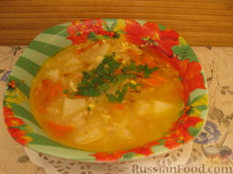Суп рисовый с яйцом: При подаче рисовый суп с яйцом украсить зеленью.