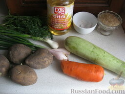 Суп рисовый с кабачками: Продукты для рисового супа с кабачками перед вами.