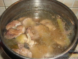Овощное рагу с желудочками: Варить 40 мин. с момента закипания. Бульон можно использовать как основу для супа или при приготовлении других блюд.