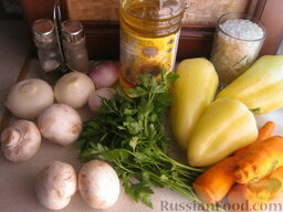 Перец болгарский, фаршированный  овощами и грибами: Продукты для перца  фаршированного перед вами.
