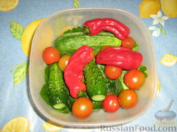 Малосольные овощи: Овощи, подготовленные для засолки. Через сутки малосольные овощи можно будет употреблять.