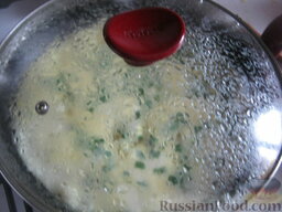 Омлет на молоке с зеленью: Сковороду разогреть. Растопить сливочное масло. В горячее масло вылить яичную массу. Сверху посыпать зеленью. Уменьшить огонь до самого маленького. Накрыть крышкой. Выпекать омлет с молоком на сковороде, пока не прихватится верхний слой, около 3-4 минут.