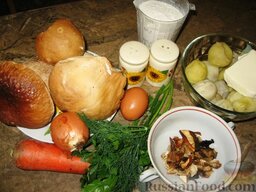 Суп с белыми грибами и картофельными галушками: Приготовление супа из белых грибов с картофельными галушками:    Сухие грибы зальем водой (2 л) и сварим грибной бульон. Варить 30 минут. Грибы по желанию можно оставить, а можно их вынуть из бульона.