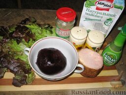 Закуска из свеклы с хреном и свиного балыка: Продукты для приготовления закуски со свеклой и мясом: