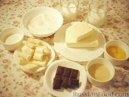 Торт "Эстерхази" (Esterh&#225;zy): Ингредиенты для крема и глазури: молоко, сливки, сахар, сгущенное молоко, желтки, сливочное масло, белый шоколад, черный шоколад, сливки 33%.