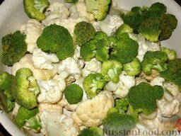Запеканка из цветной капусты и брокколи: Как приготовить овощную запеканку с цветной капустой и брокколи:    Капусту разобрать на соцветия и бланшировать в подсоленном кипятке 5 минут. Откинуть на дуршлаг.