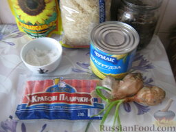Салат с крабовыми палочками (постный): Продукты для салата из крабовых палочек перед вами.