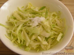 Салат из капусты с говядиной и маринованными грибами: Смешать с солью, помять руками.