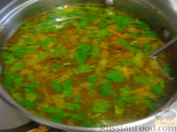 Суп постный гречневый: Перед подачей в суп добавить зелень. Суп постный гречневый готов.