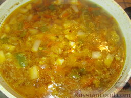 Суп с репой и бататом: Залить горячей водой, добавить подготовленные 