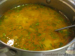Суп из чечевицы с солеными огурцами: Суп из чечевицы с солеными огурцами готов. Положить зелень.