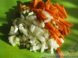 Простой постный борщ: Очистить и помыть лук и морковь. Лук нарезать мелко кубиками. Морковь натереть на крупной терке или нарезать соломкой.