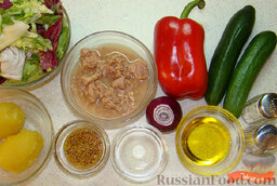 Салат с тунцом: Ингредиенты салата с тунцом консервированным.