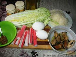 Салат с копчеными мидиями: Продукты для салата с мидиями копчеными.