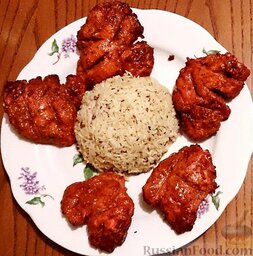Курица Тандури, запечённая со специями в духовке (Tandoori Chicken): Фото 13. Тандури курица с рисом Басмати (тоже из духовки - тандури).