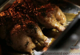 Цыпленок в кленово-бальзамической глазури: Ставим в разогретую духовку и запекаем 20 минут при температуре 180 градусов.