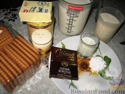 Десерт из манной крупы с шоколадом: Продукты для десерта из манки, сгущённого молока и шоколада.