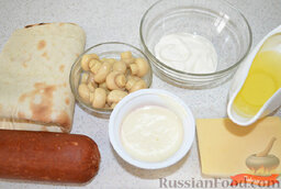 Жареный лаваш с колбасой и сыром: Ингредиенты.