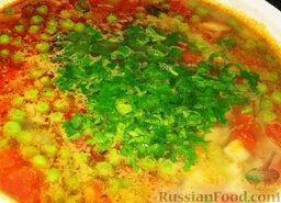 Овощной летний суп: Добавить тушеные овощи, посолить по вкусу, довести до кипения и поварить 1-2 минуты.   Посыпать суп рубленой петрушкой и зеленым луком.