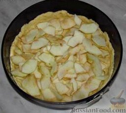 Простой яблочный пирог: Должен получиться блин с бортиками.    Яблоки очистить от кожуры, удалить сердцевину и нарезать очень тонкими пластинками.Яблоки разложить на тесте.    В отдельной миске смешать яйцо, 1 стакан сметаны, 2 столовые ложки муки и сахар, слегка взбить.
