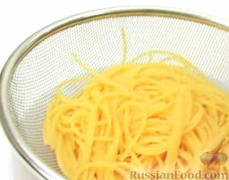 Сиракузские жареные макароны: Откинуть спагетти на сито.