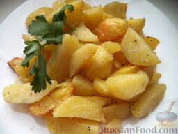 Картофель дольками в духовке: Картофель, запеченный в духовке дольками, готов.  Приятного аппетита!