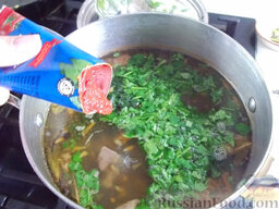 Суп из свиного языка: Приправьте суп из языка свиного порезанной петрушкой и томатной пастой.