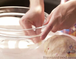 Английские крестовые булочки: Смажьте миску маслом. Положите в нее тесто. Накройте полотенцем и оставьте на 1 час в теплом месте.  Затем тесто обомните и оставьте еще на 30 минут.