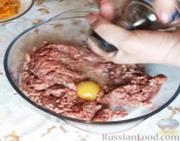 Мясной рулет с грибами: Как приготовить мясной рулет с грибами:    Фарш посолить, вбить яйцо, поперчить, добавить специи.