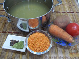 Суп с чечевицей и помидорами: Необходимые ингредиенты для супа из чечевицы с помидорами.