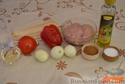 Куриный шашлычок (на сковороде): Ингредиенты для приготовления куриных шашлычков на сковороде.